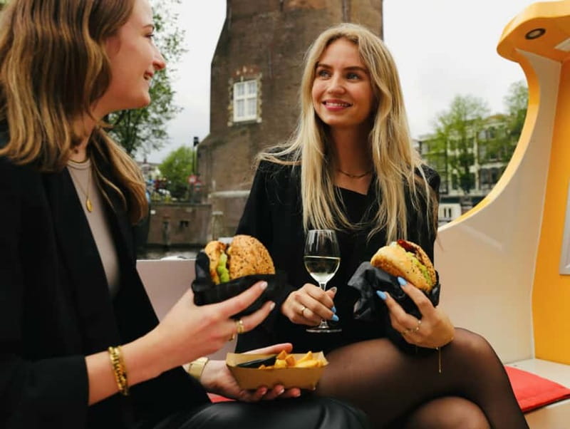 Amsterdam canal cruise with culinary burger or cheese & wine - Settling into a heated canal boat
