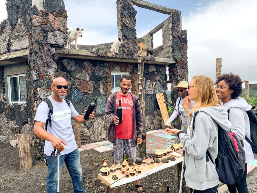 São Filipe: Fogo Volcano with Wine and Cheese Tasting - Local houses built from volcanic rock