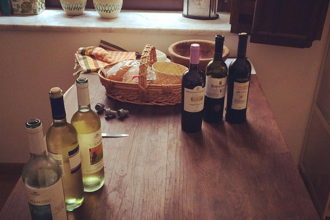 Sicilian Wines and cheeses Tasting in Palermo - Caponata, bread, olive oil, and Sicilian cassata